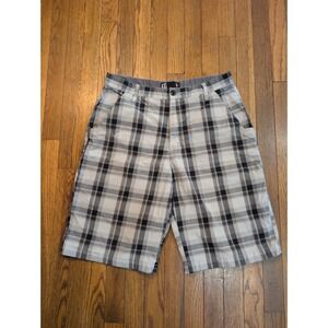 XG X-Ray Raw Mens Plaid Shorts Gray Black Checkered Size 33 Skater Casual